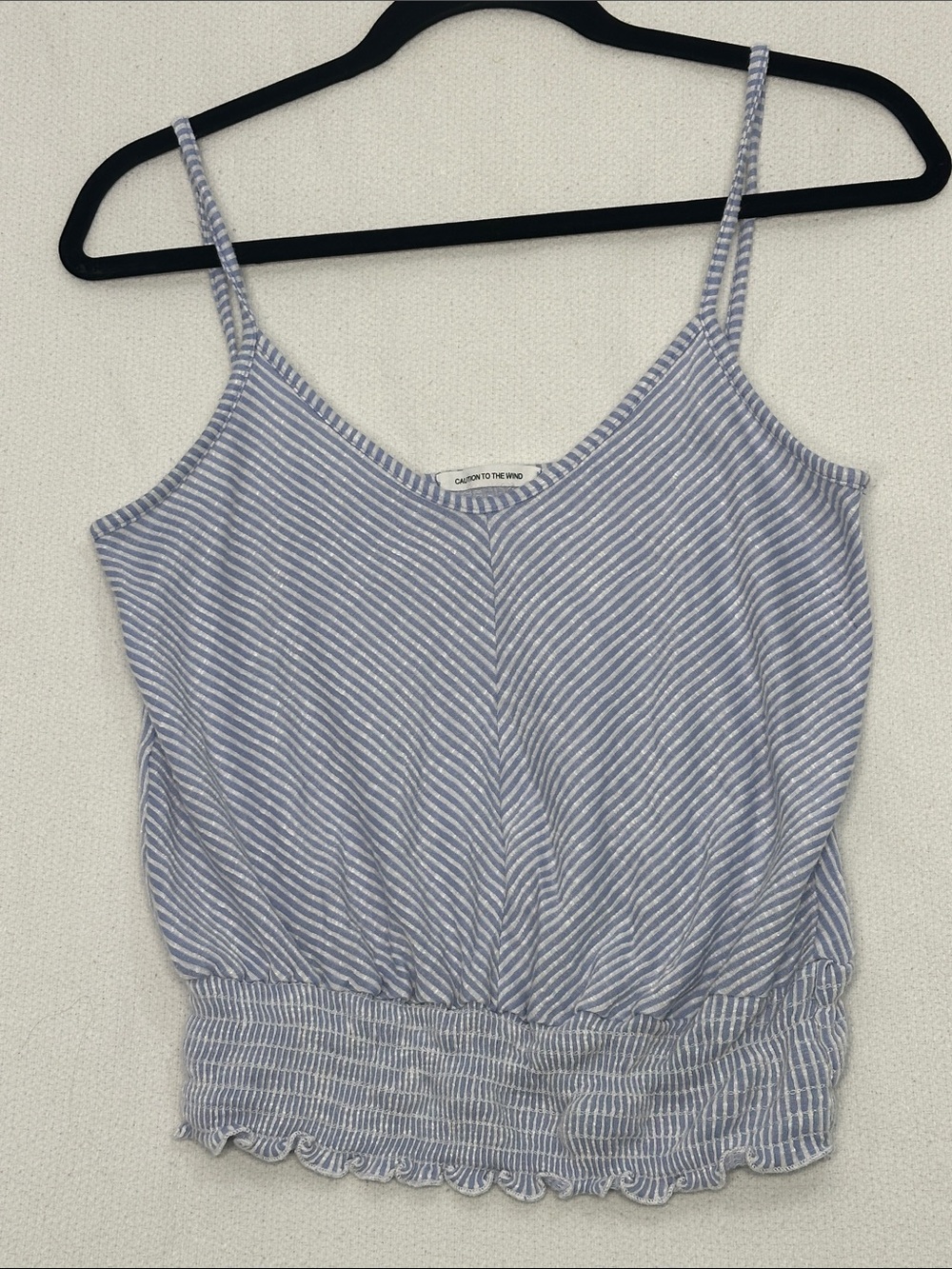 Caution To The Wind Light Blue and White Striped Smocked-Hem Tank